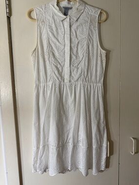 H&M Sleeveless White Eyelet Collared Dress